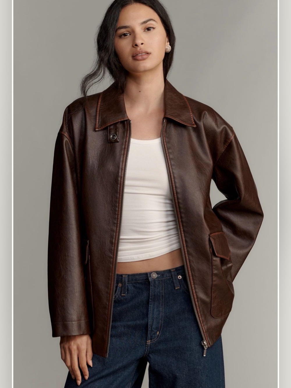 Anthropologie Oversized Faux Leather Bomber Jacket NWOT